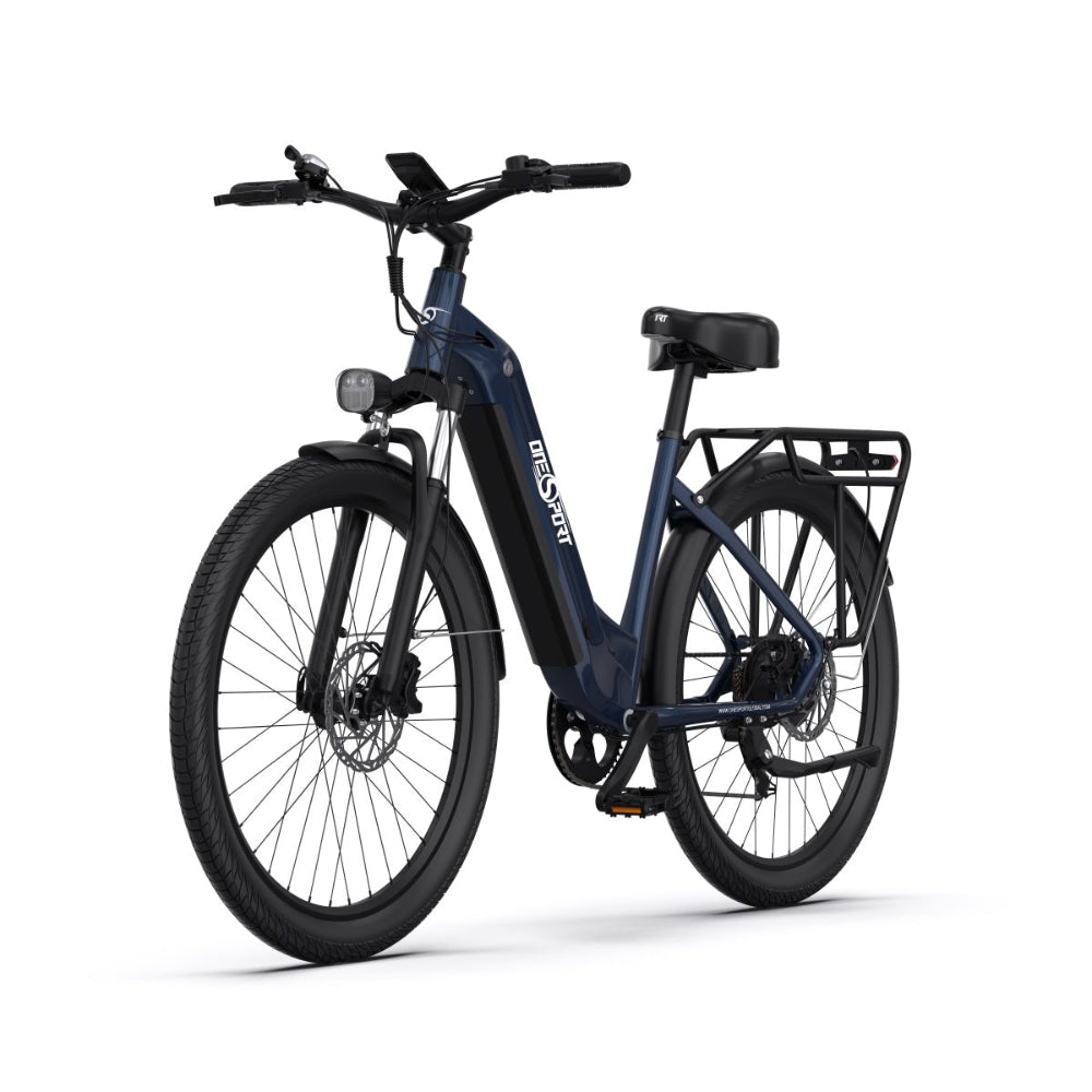 "DUO OT05 electric bike in blue, featuring powerful 27.5-inch aluminum frame and multi-function LCD with Bluetooth connectivity"