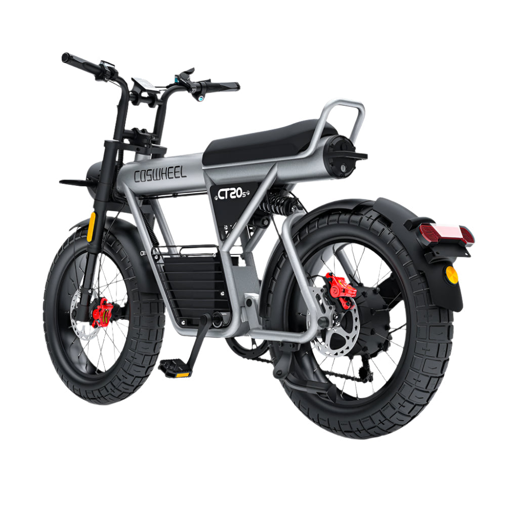 "COS CT20S Electric Bike with powerful battery, fat tires, dual suspension, and Shimano 7-Speed system"