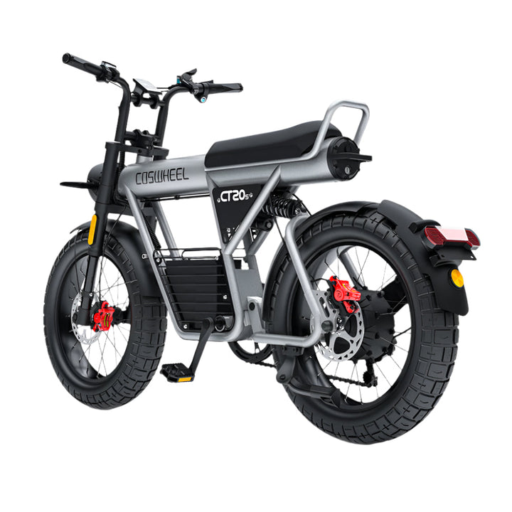 "COS CT20S Electric Bike with powerful battery, fat tires, dual suspension, and Shimano 7-Speed system"