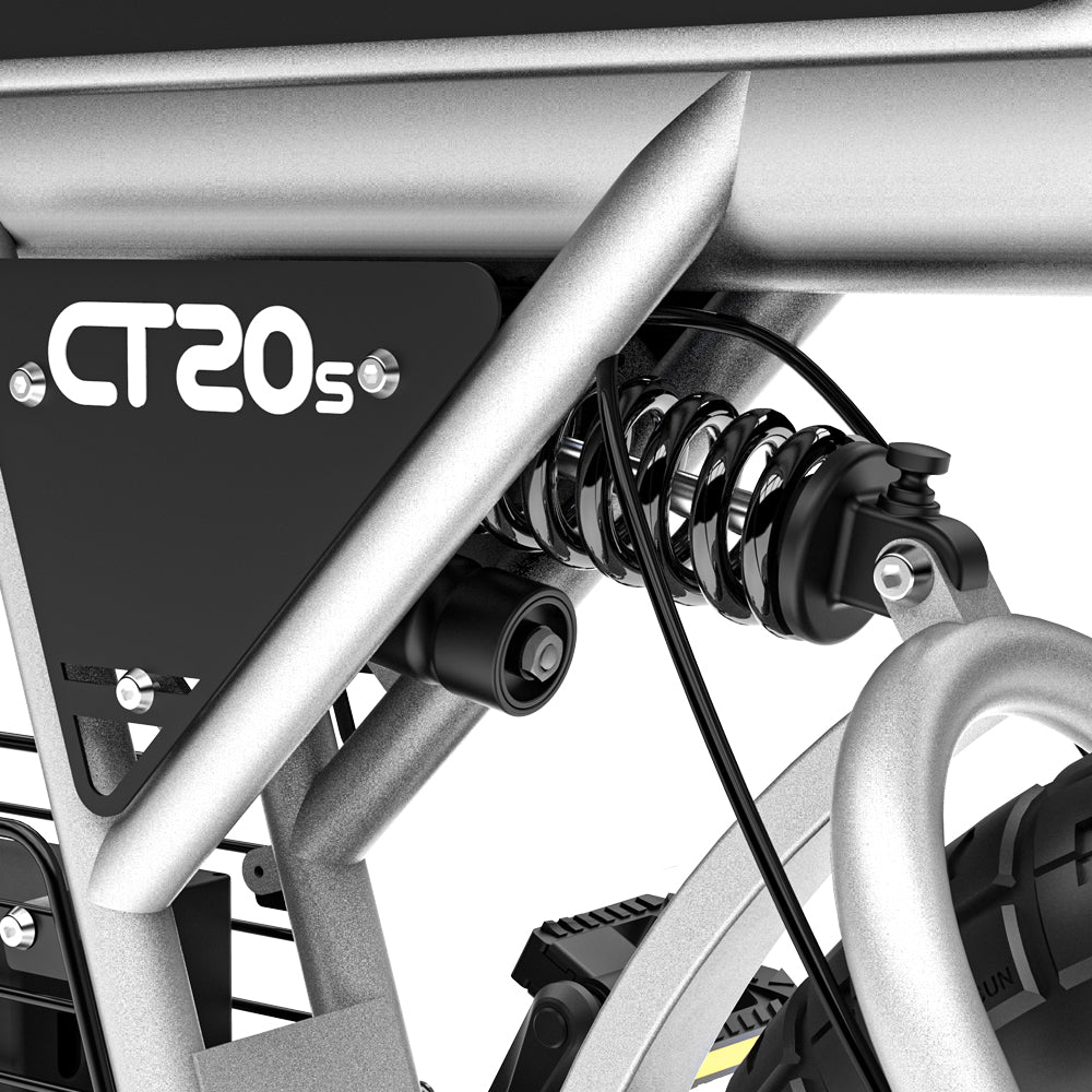 "COS CT20S elektrische fiets met accu met groot bereik, dikke banden, dubbele vering en Shimano 7 versnellingen"
