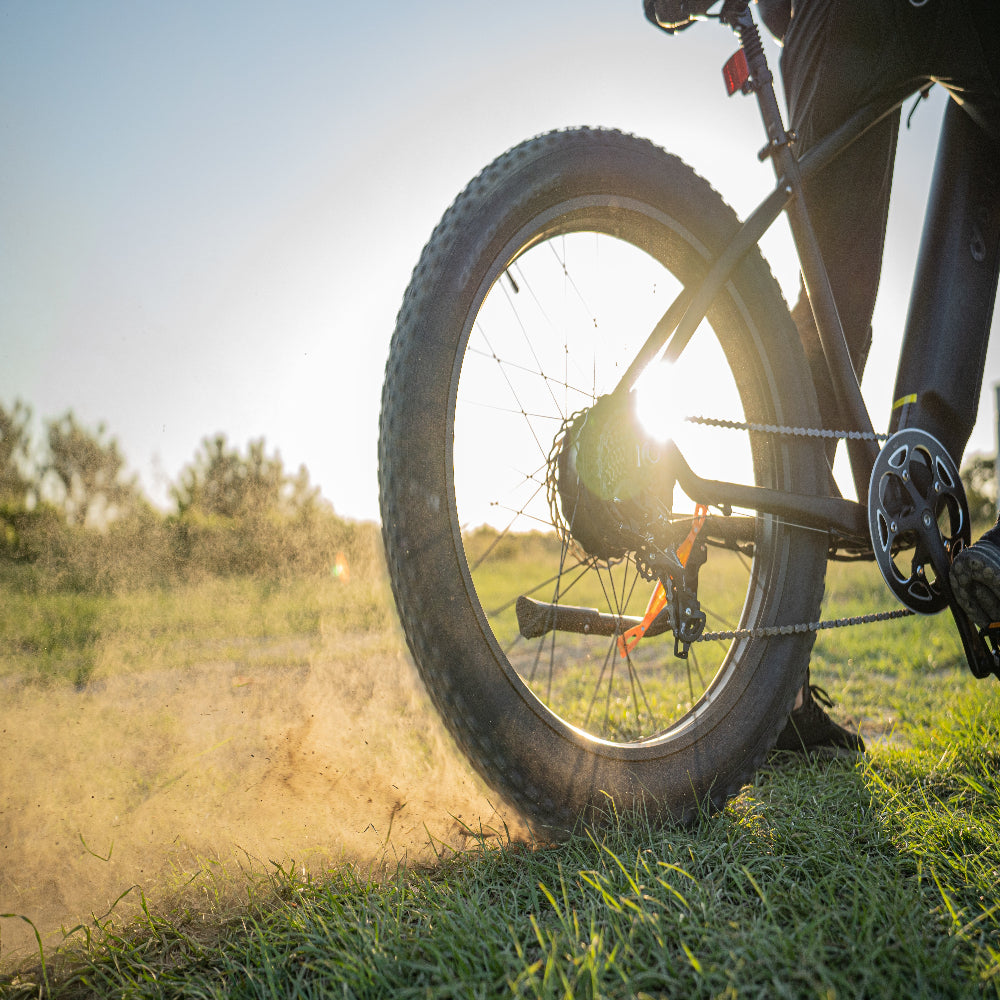 "DYU KING 750 Electric Mountain Bike with fat tires, LED display, and detachable battery"