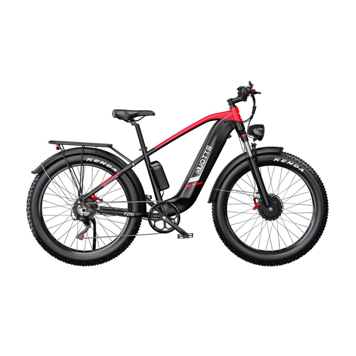 Electric bike with black and red frame on a white background