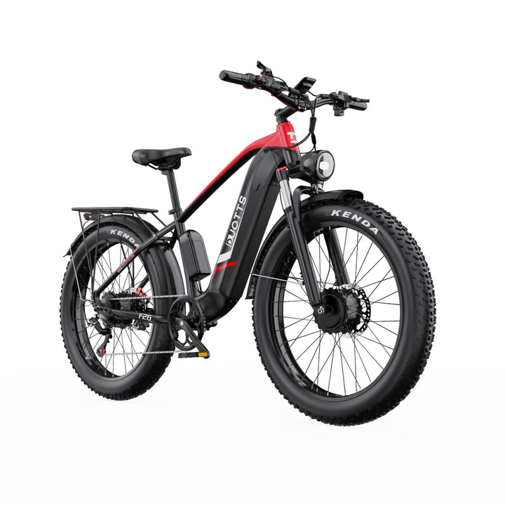 Electric bike with red and black design on a white background