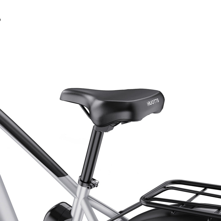 Close-up of a bicycle seat with a black seat post and 'Hinott' branding on a white background.