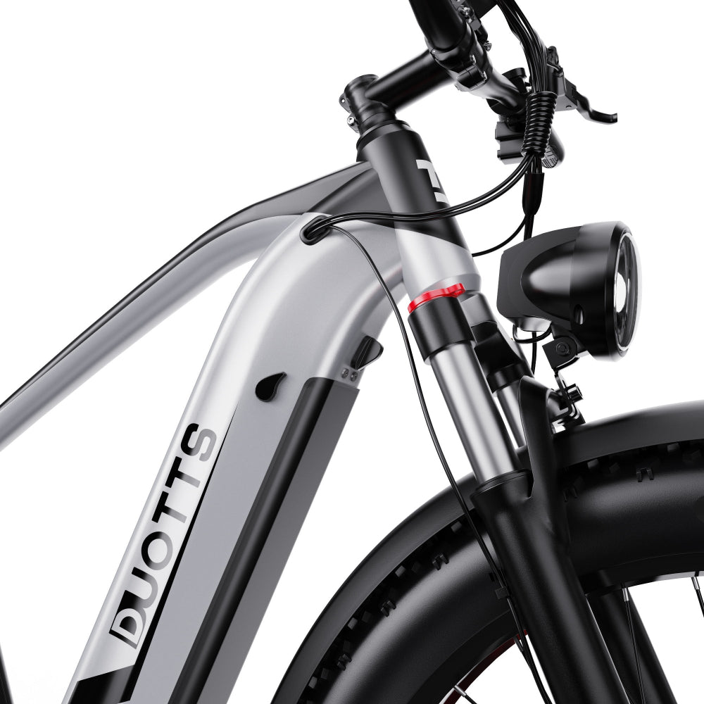 Close-up of a Duotts electric bike with a white background