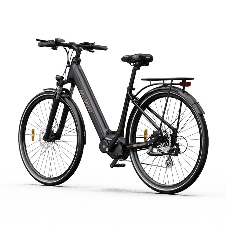 "DUO OT07 Electric Bike in Matte Black, High-Performance Urban & Off-Road E-Bike with Hydraulic Disc Brakes and 700C Aluminum Rim."