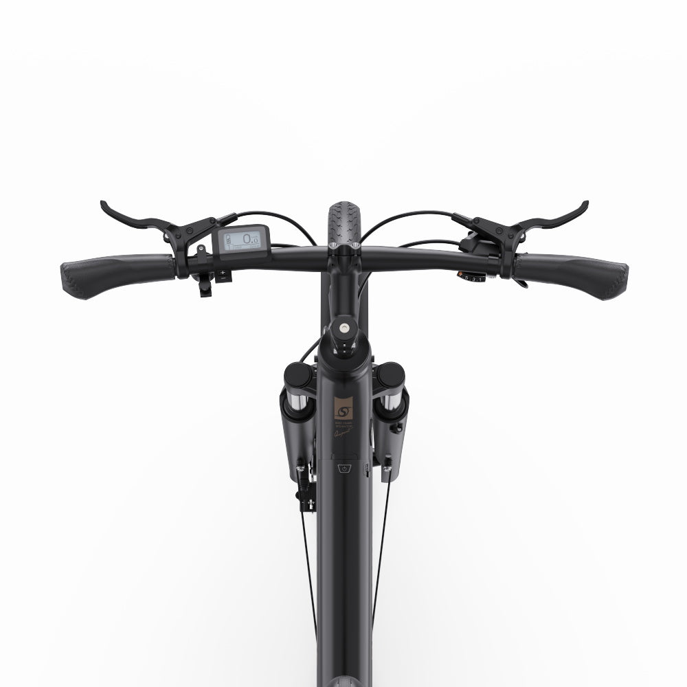"DUO OT07 Electric Bike in Matte Black, durable aluminum alloy body, designed for urban and off-road use with hydraulic disc brakes and front/rear lighting."