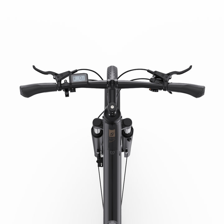 "DUO OT07 Electric Bike in Matte Black, durable aluminum alloy body, designed for urban and off-road use with hydraulic disc brakes and front/rear lighting."