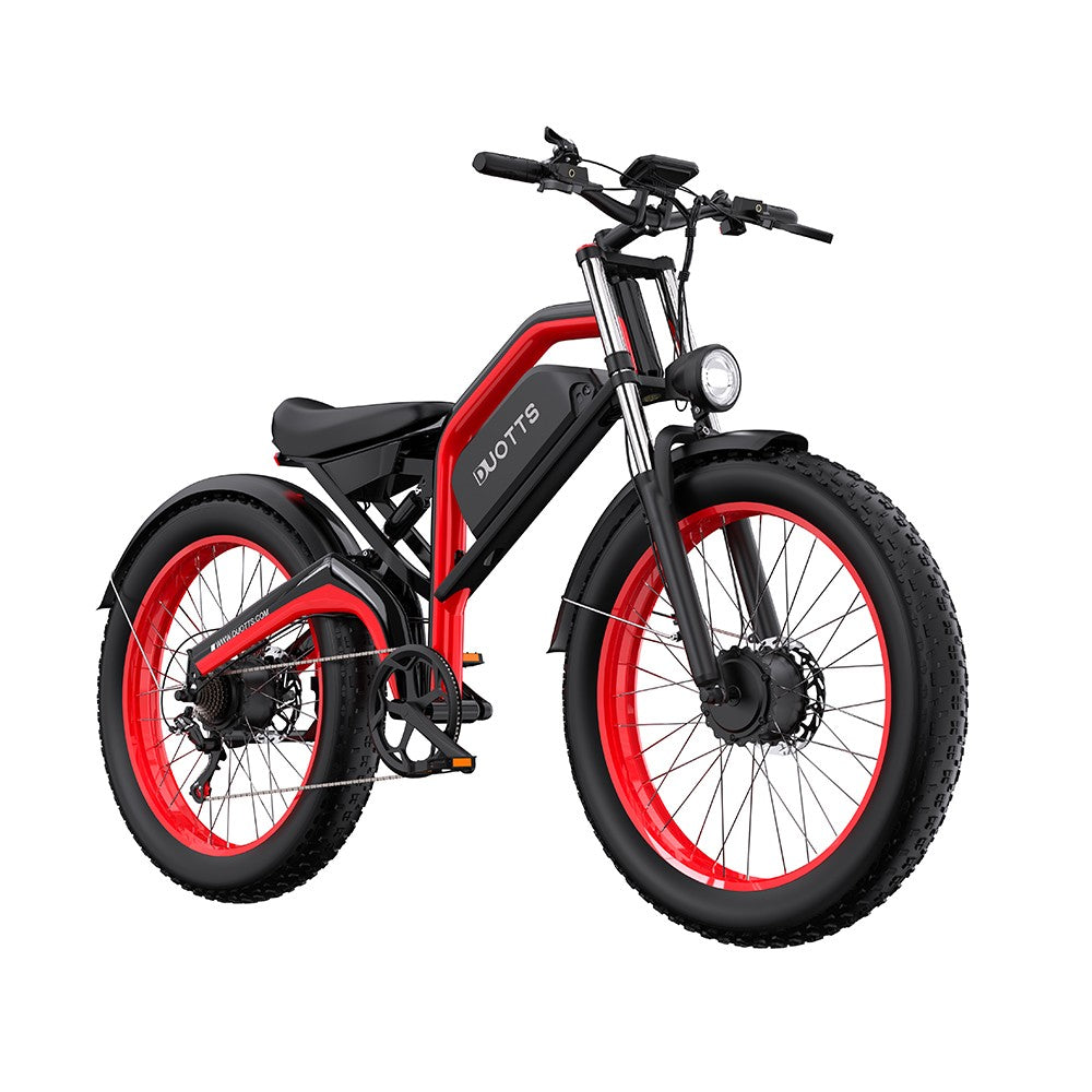 Electric bike with red wheels on a white background