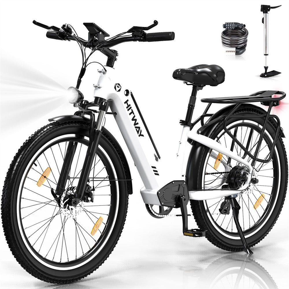 Electric bike with accessories on a white background