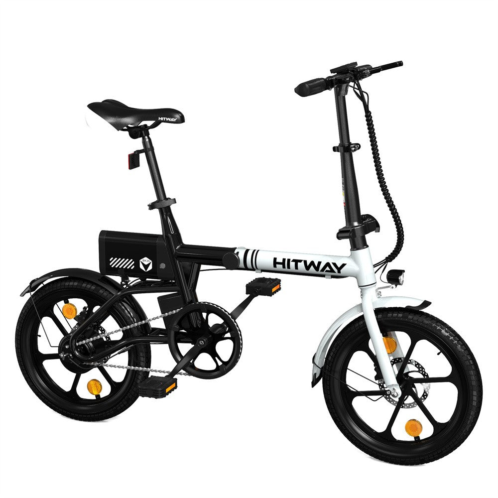 Black and white Hitway electric bike on a white background
