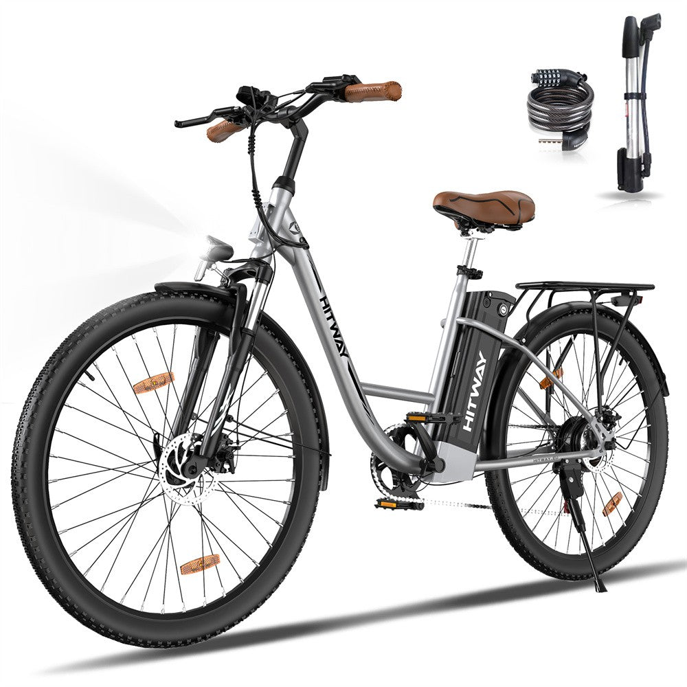 Electric bike with accessories on a white background