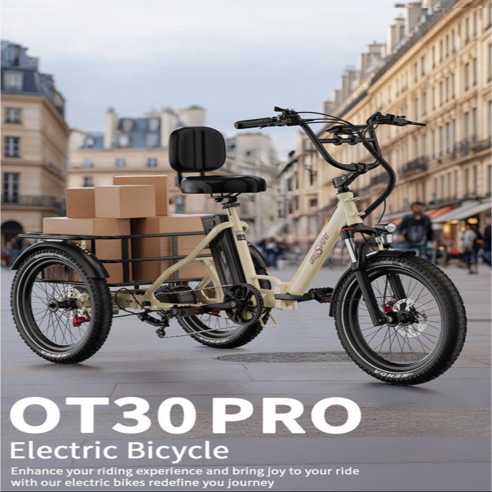 OT30 Pro electric bicycle with a cityscape background