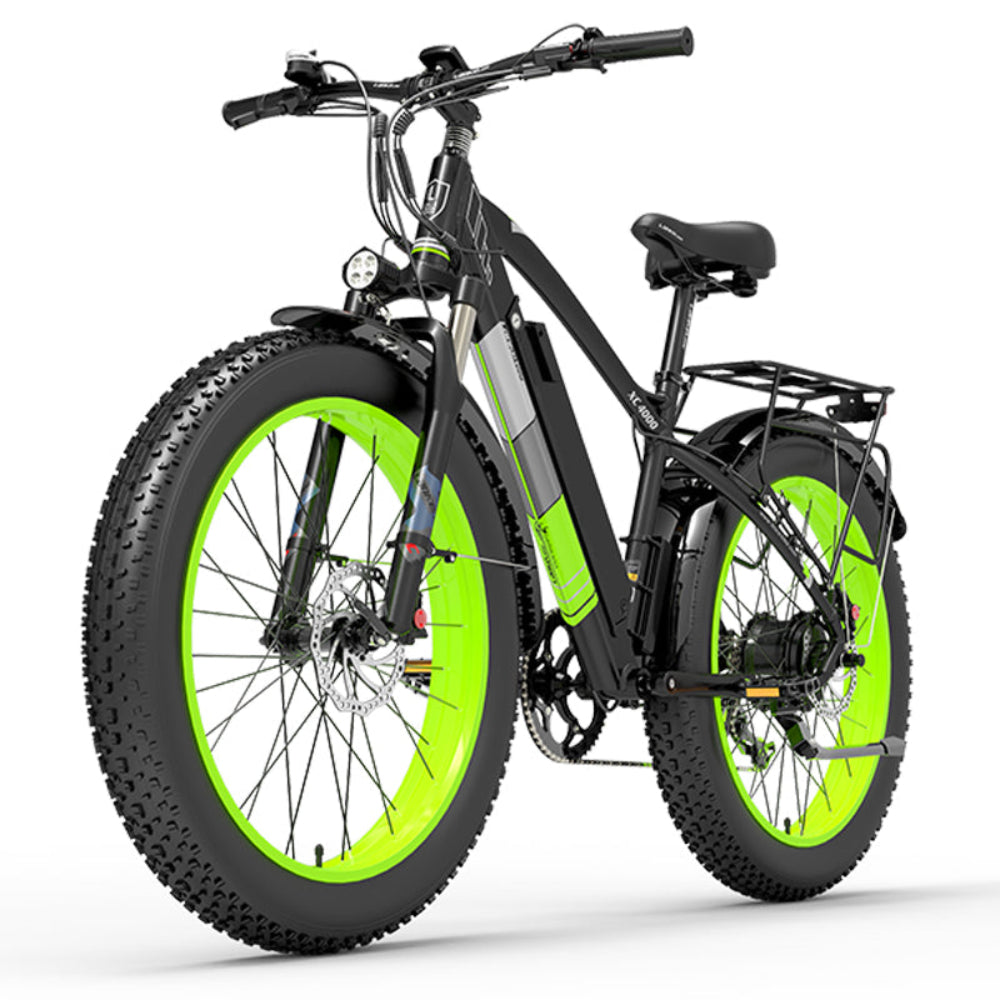 Electric bike with green wheels on a white background