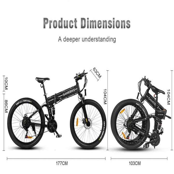 "Foldable SAM LO26-II YD Mountain E-Bike with 900W motor, 48V 14AH battery and hydraulic disc brakes"