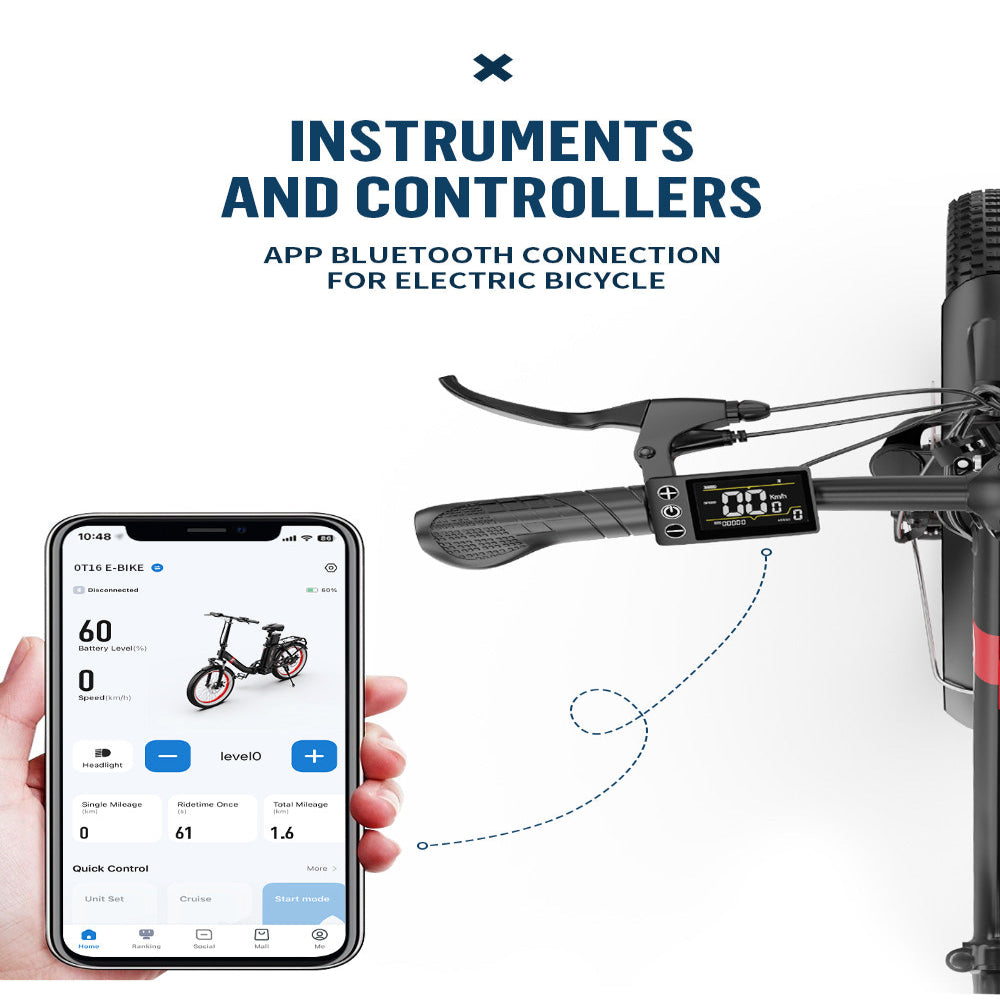 Smartphone controlling an electric bicycle with digital display