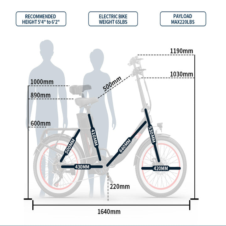 "DUO OT16-2 folding electric bike in black, showcasing its 20-inch frame, front and rear lights, and pneumatic tires."
