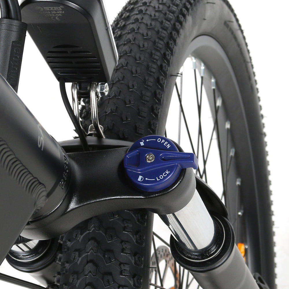 "Foldable SAM LO26-II YD mountain e-bike with 900W motor, 48V 14AH battery, 26-inch tires, and Shimano 21 speed shifter."