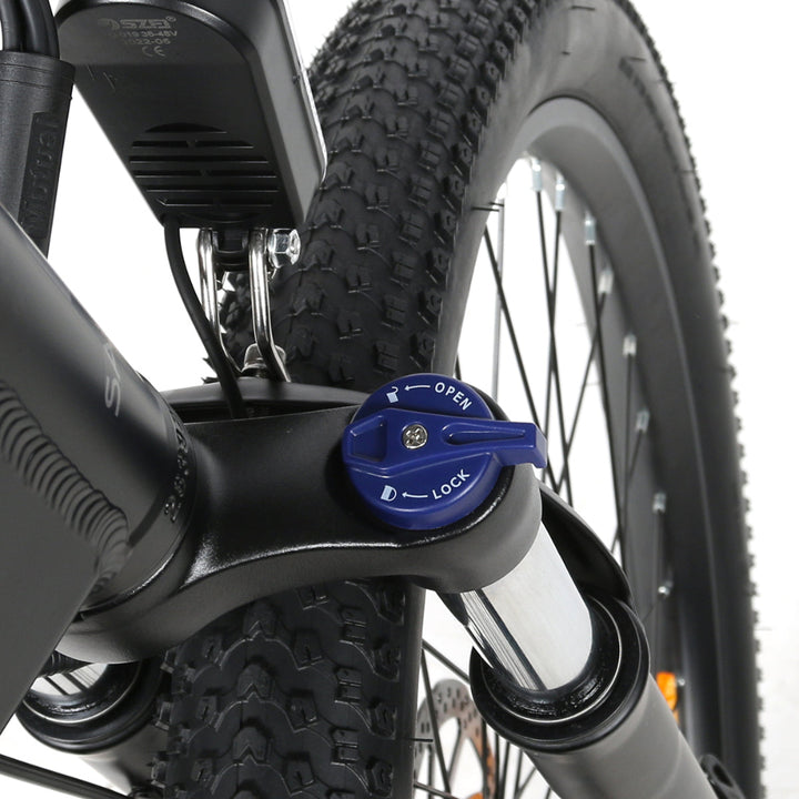 "Foldable SAM LO26-II YD mountain e-bike with 900W motor, 48V 14AH battery, 26-inch tires, and Shimano 21 speed shifter."