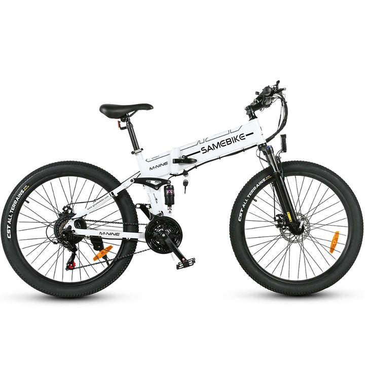 "Foldable SAM LO26-II YD Mountain E-Bike with ternary lithium-ion battery, Shimano 21 speed shifter, and hydraulic disc brakes"